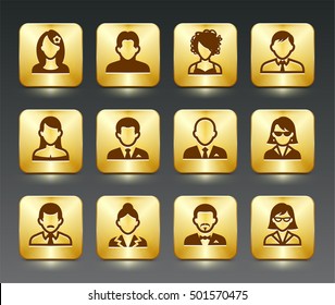 People Face Set on Gold Square Buttons