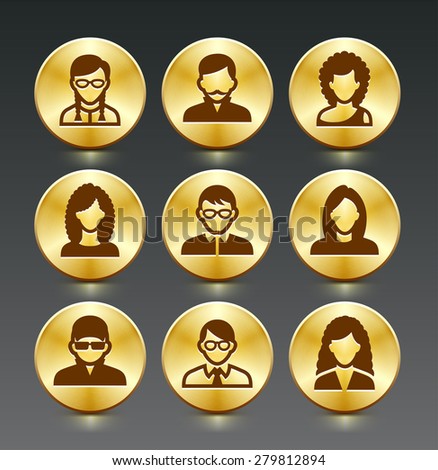 People Face Set on Gold Round Buttons