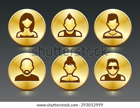 People Face Set on Gold Round Buttons