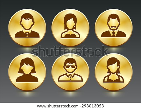 People Face Set on Gold Round Buttons