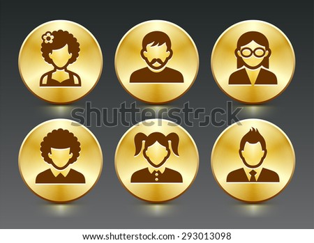 People Face Set on Gold Round Buttons