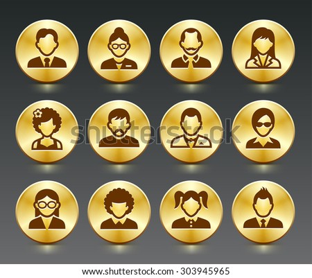 People Face Set on Gold Round Buttons
