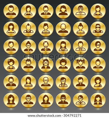 People Face Set on Gold Round Buttons