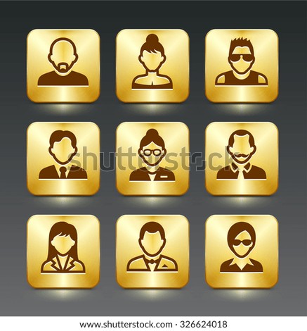People Face Set on Gold Square Buttons