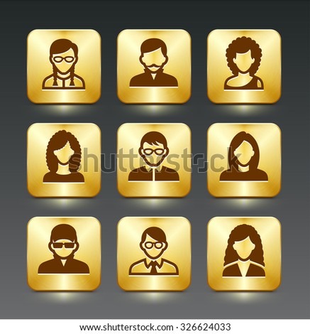People Face Set on Gold Square Buttons