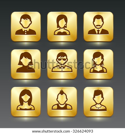 People Face Set on Gold Square Buttons