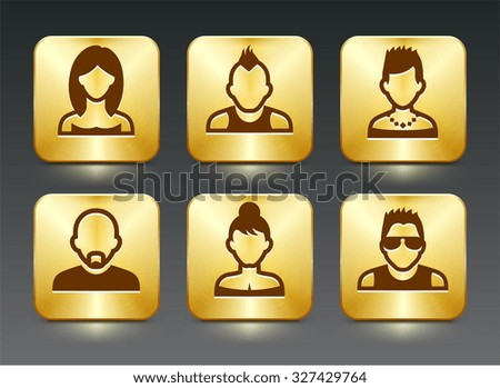People Face Set on Gold Square Buttons