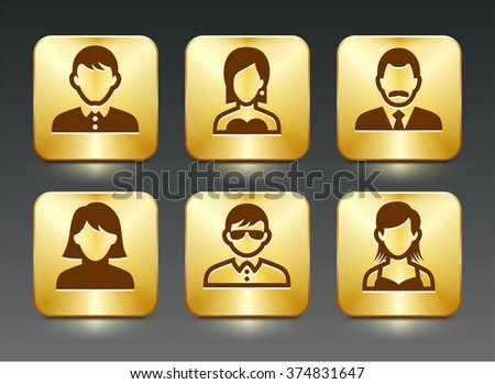 People Face Set on Gold Square Buttons