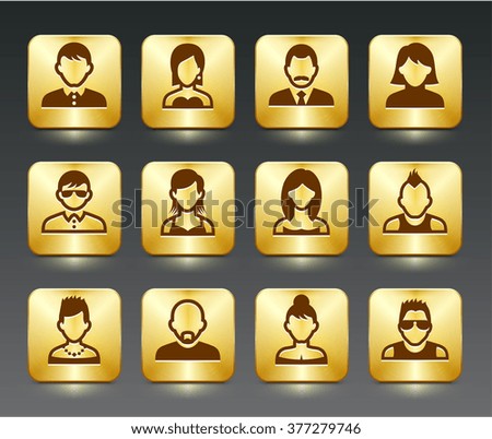 People Face Set on Gold Square Buttons