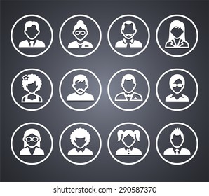 People Face Set on Grey Round Buttons
