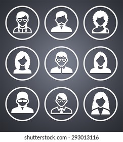 People Face Set on Grey Round Buttons
