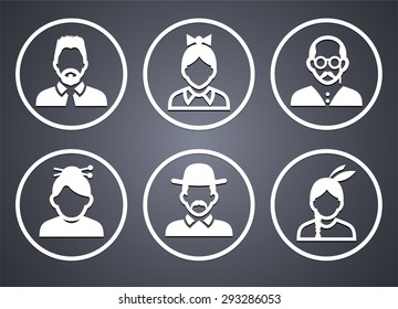 People Face Set on Grey Round Buttons