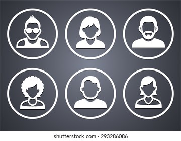 People Face Set on Grey Round Buttons