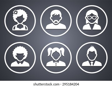 People Face Set on Grey Round Buttons