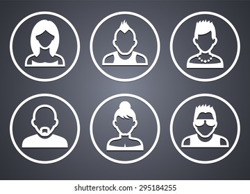 People Face Set on Grey Round Buttons