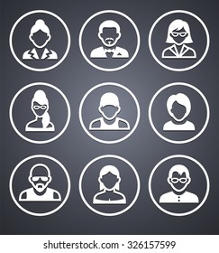 People Face Set on Grey Round Buttons