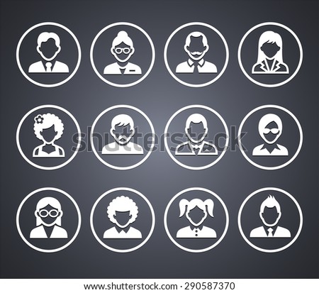 People Face Set on Grey Round Buttons