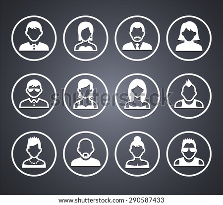 People Face Set on Grey Round Buttons
