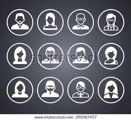 People Face Set on Grey Round Buttons