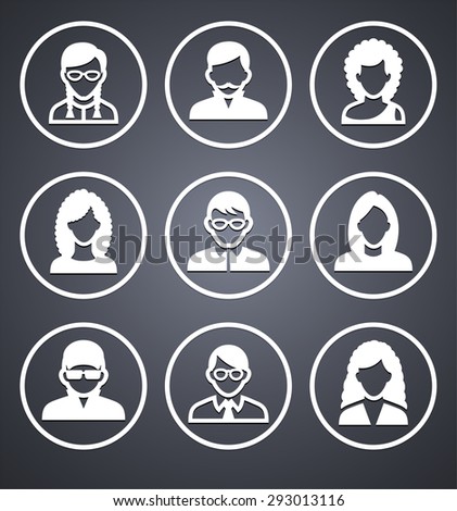 People Face Set on Grey Round Buttons