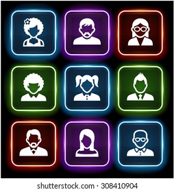 People Face Set on Multi Color Square Buttons