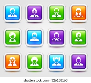 People Face Set on Multi Color Square Buttons
