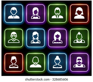 People Face Set on Multi Color Square Buttons