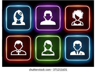 People Face Set on Multi Color Square Buttons