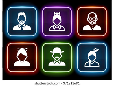People Face Set on Multi Color Square Buttons