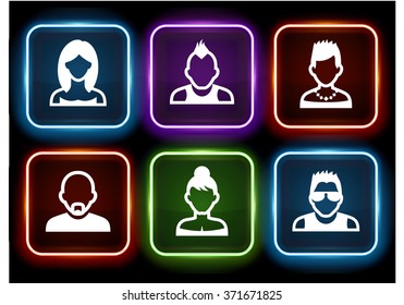 People Face Set on Multi Color Square Buttons