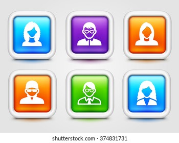 People Face Set on Multi Color Square Buttons