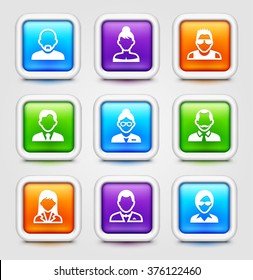 People Face Set on Multi Color Square Buttons