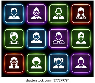 People Face Set on Multi Color Square Buttons