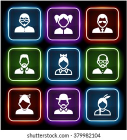 People Face Set on Multi Color Square Buttons