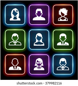 People Face Set on Multi Color Square Buttons