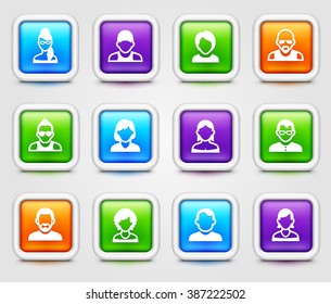 People Face Set on Multi Color Square Buttons