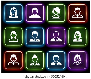 People Face Set on Multi Color Square Buttons