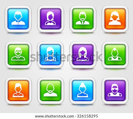 People Face Set on Multi Color Square Buttons