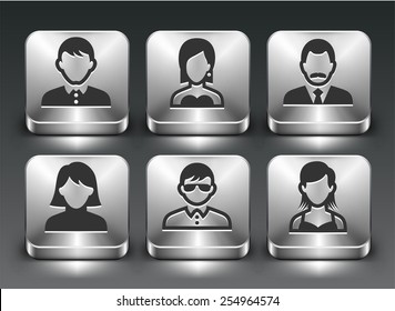 People Face Set on Silver Square Buttons
