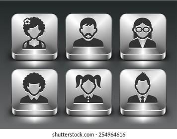 People Face Set on Silver Square Buttons