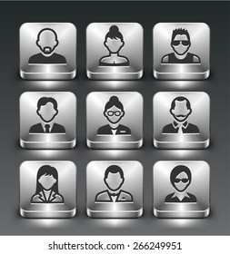 People Face Set on Silver Square Buttons