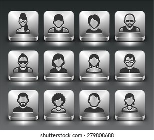 People Face Set on Silver Square Buttons