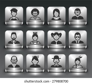 People Face Set on Silver Square Buttons