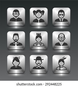 People Face Set on Silver Square Buttons