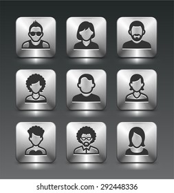 People Face Set on Silver Square Buttons