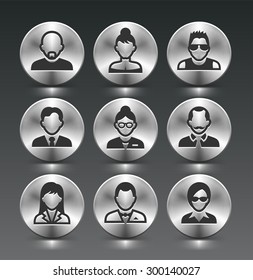 People Face Set on Silver Round Buttons