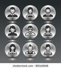 People Face Set on Silver Round Buttons