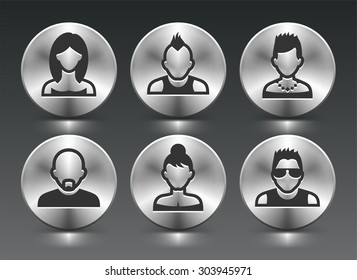People Face Set on Silver Round Buttons