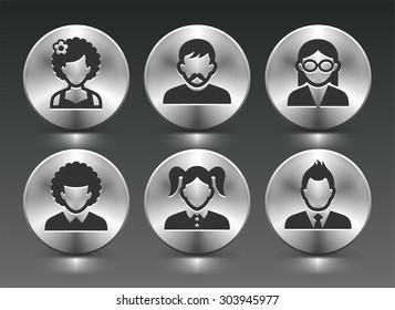 People Face Set on Silver Round Buttons