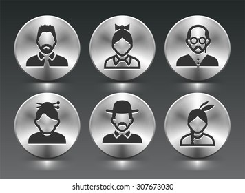 People Face Set on Silver Round Buttons